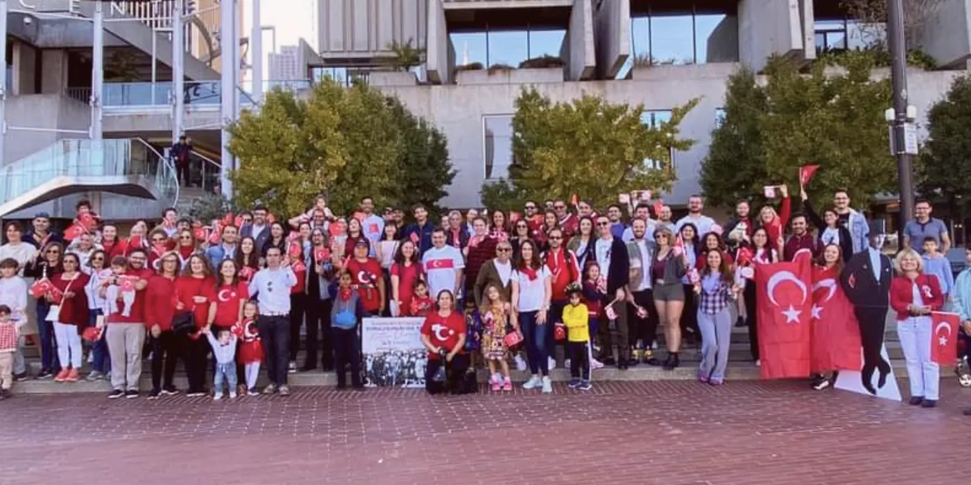 Attendees enjoying the 2nd Annual Turkish Festival at Embarcadero Plaza in San Francisco with music, dance, and authentic Turkish cuisine.